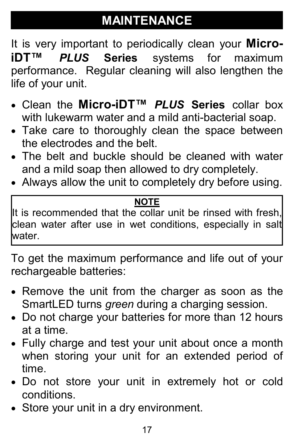 Maintenance, Micro- idt, Micro-idt | D.T. Systems Micro-iDT PLUS with SmartLED User Manual | Page 17 / 20