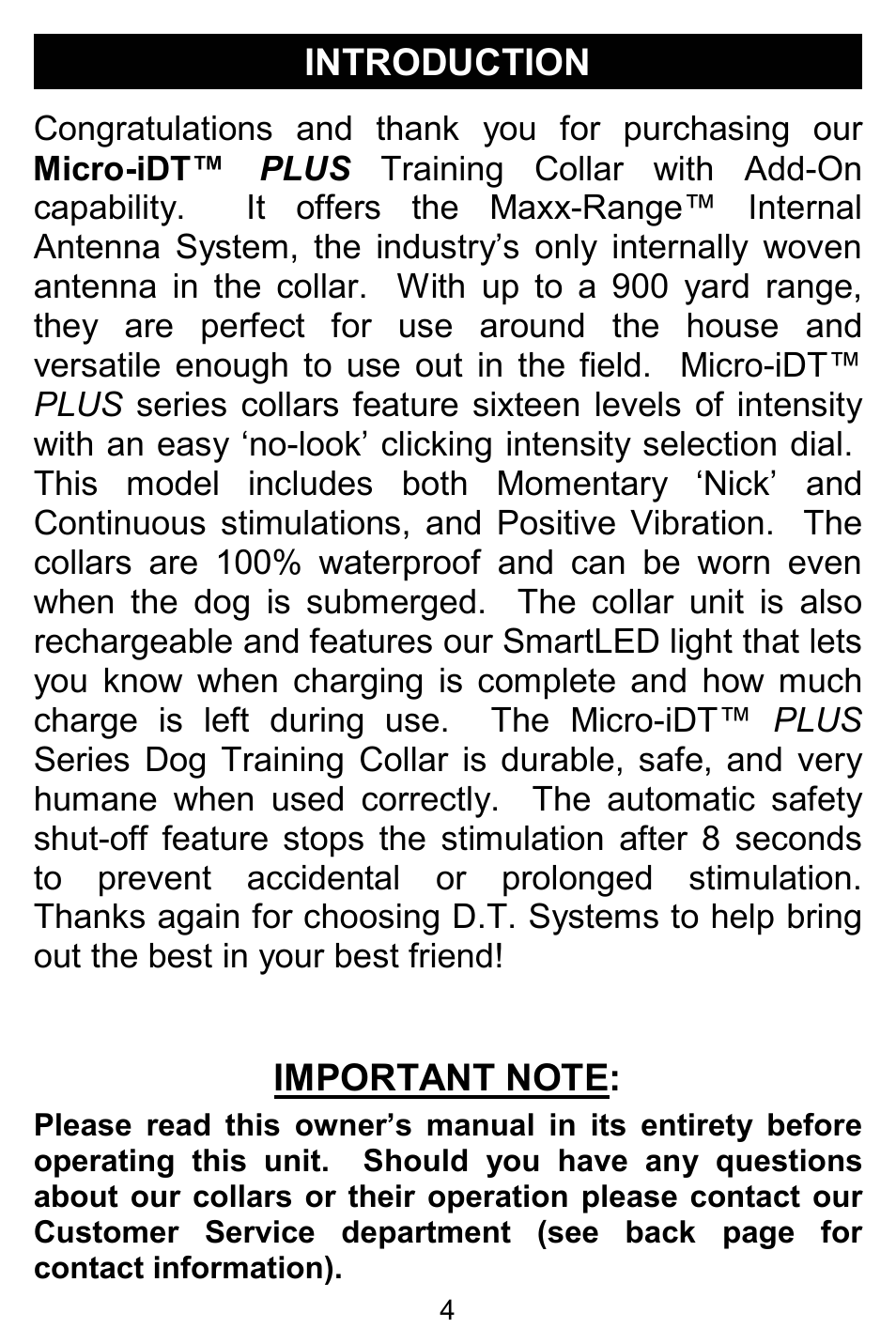 D.T. Systems Micro-iDT PLUS with SmartLED User Manual | Page 4 / 20