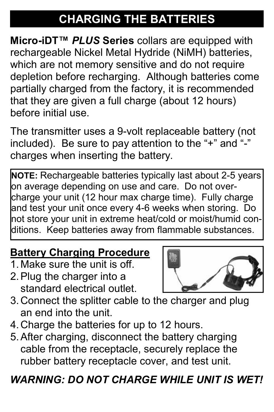 Charging the batteries | D.T. Systems Micro-iDT PLUS User Manual | Page 11 / 20