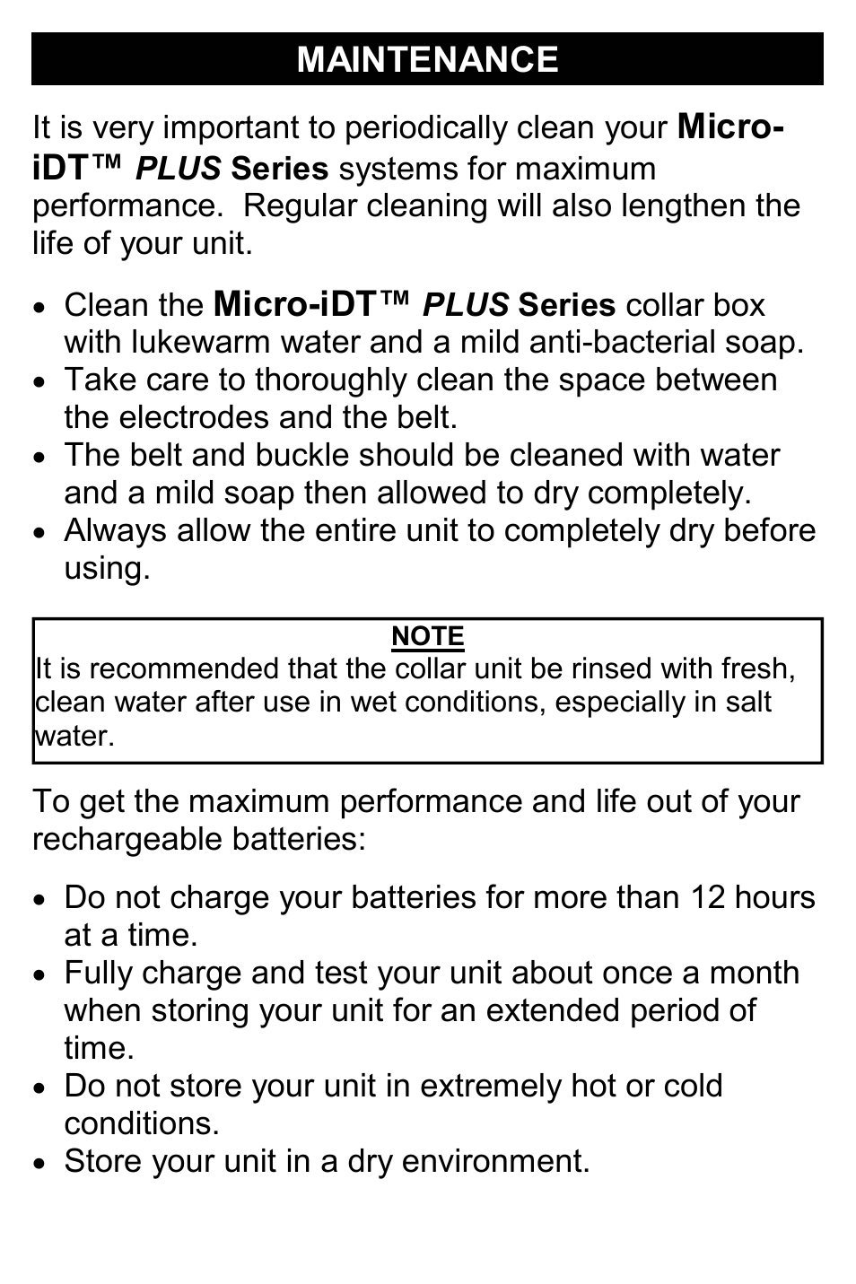 Maintenance, Micro- idt, Micro-idt | D.T. Systems Micro-iDT PLUS User Manual | Page 17 / 20