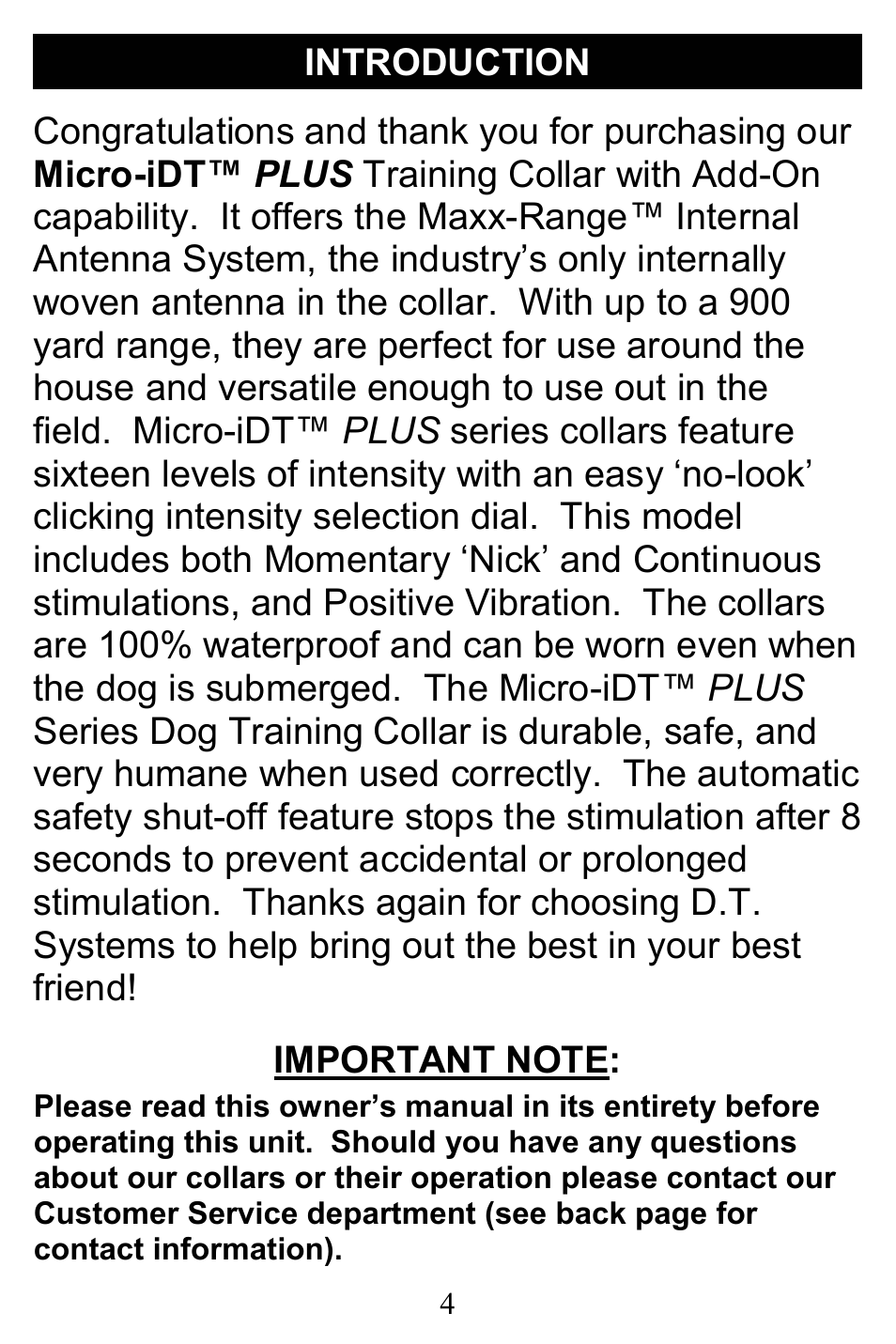 D.T. Systems Micro-iDT PLUS User Manual | Page 4 / 20