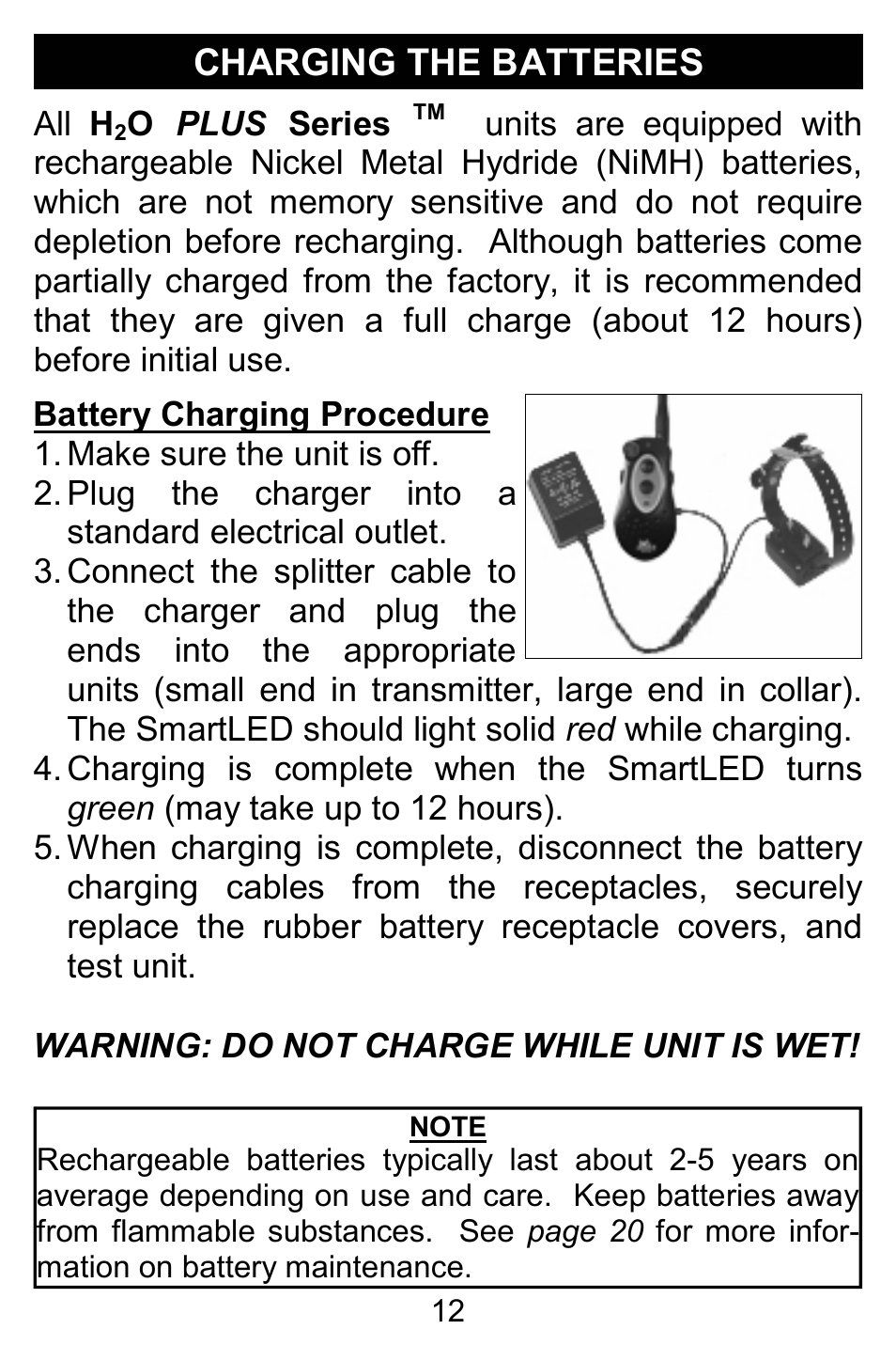 Charging the batteries | D.T. Systems H2O 1810 PLUS with SmartLED User Manual | Page 12 / 24