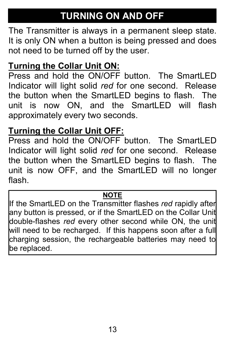 Turning on and off | D.T. Systems H2O 1810 PLUS with SmartLED User Manual | Page 13 / 24