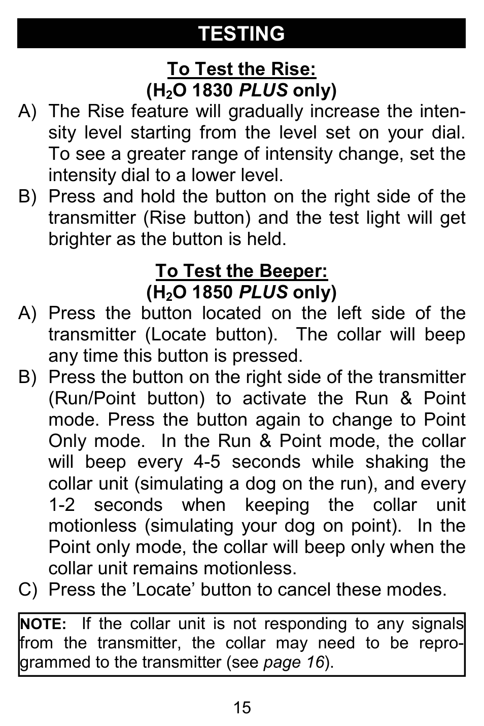 Testing | D.T. Systems H2O 1810 PLUS with SmartLED User Manual | Page 15 / 24
