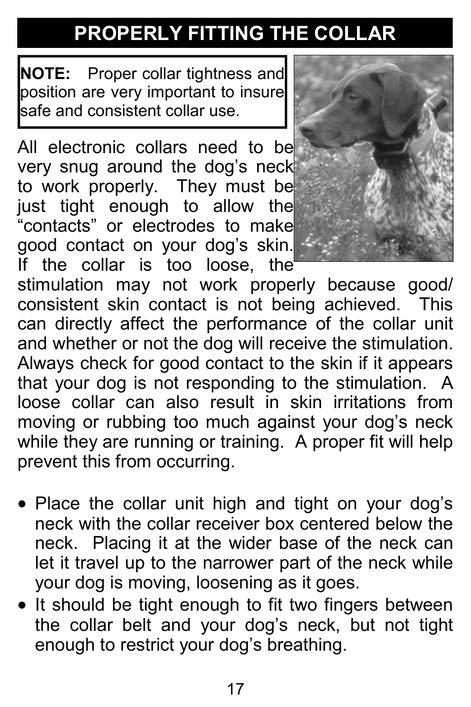 Properly fitting the collar | D.T. Systems H2O 1810 PLUS with SmartLED User Manual | Page 17 / 24