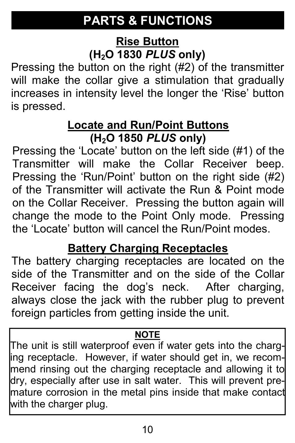 Parts & functions | D.T. Systems H2O 1810 PLUS User Manual | Page 10 / 24