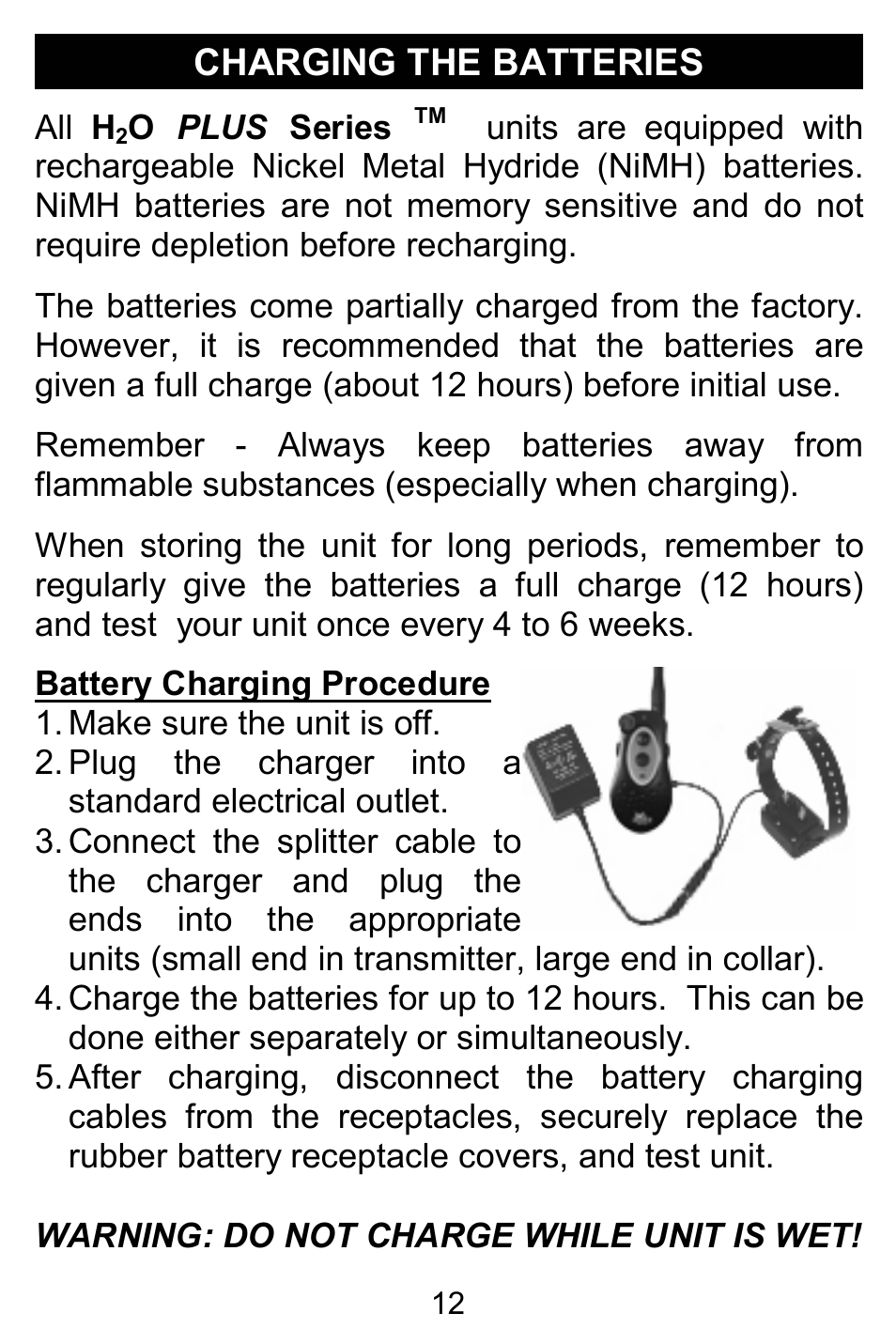 Charging the batteries | D.T. Systems H2O 1810 PLUS User Manual | Page 12 / 24