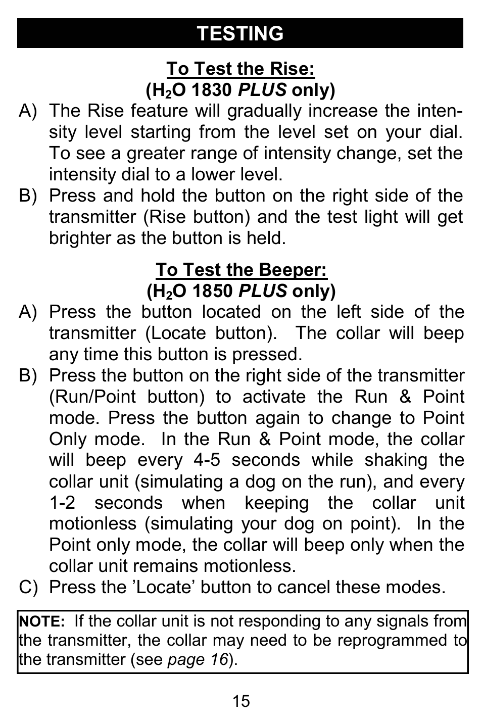 Testing | D.T. Systems H2O 1810 PLUS User Manual | Page 15 / 24