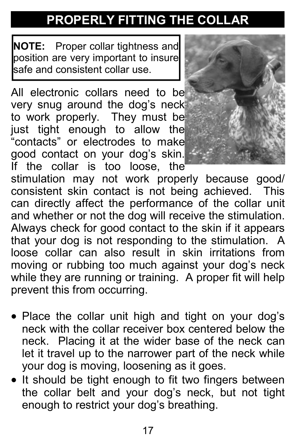 Properly fitting the collar | D.T. Systems H2O 1810 PLUS User Manual | Page 17 / 24