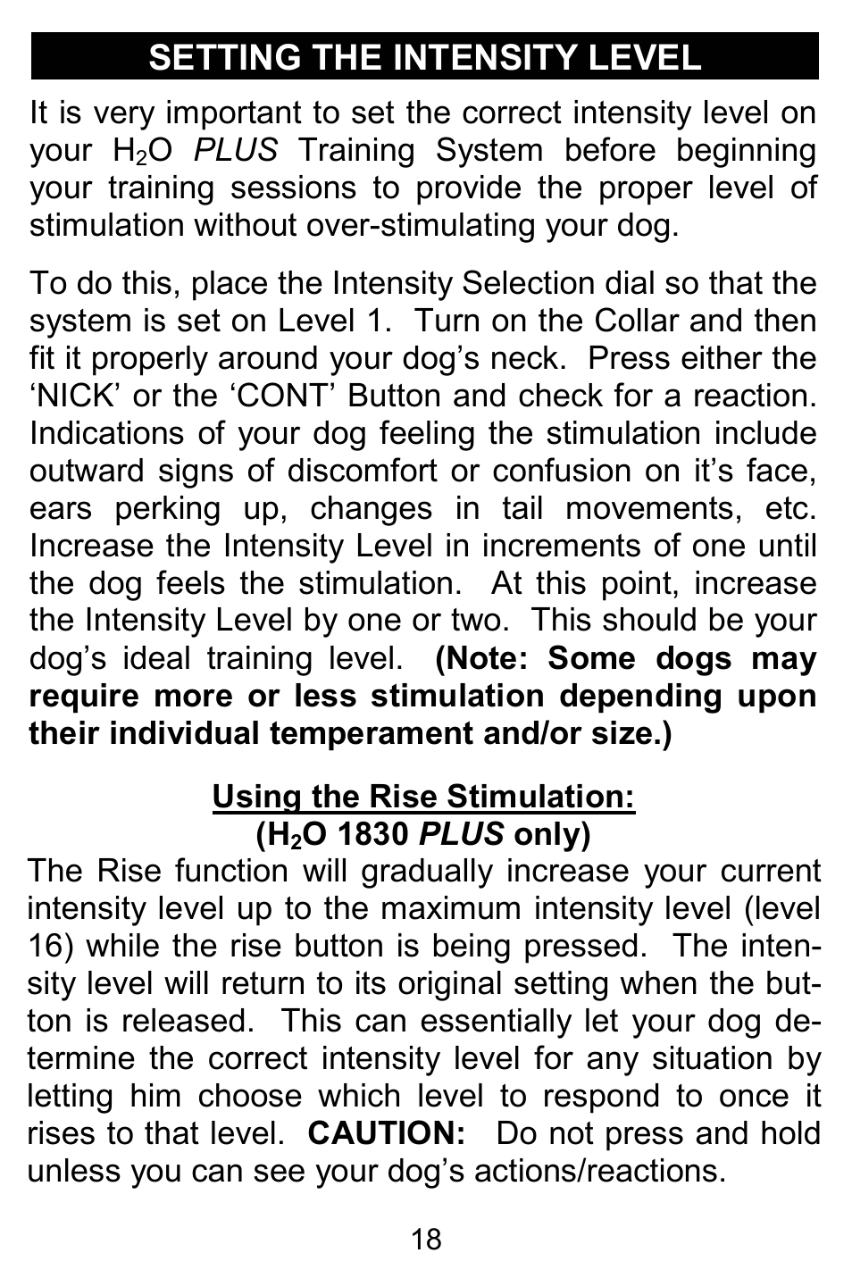 Setting the intensity level | D.T. Systems H2O 1810 PLUS User Manual | Page 18 / 24