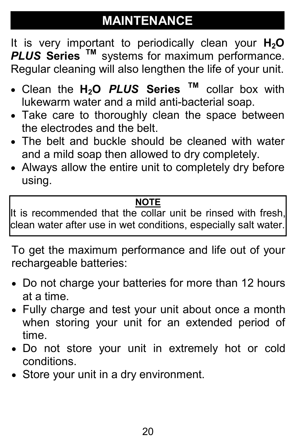 Maintenance | D.T. Systems H2O 1810 PLUS User Manual | Page 20 / 24