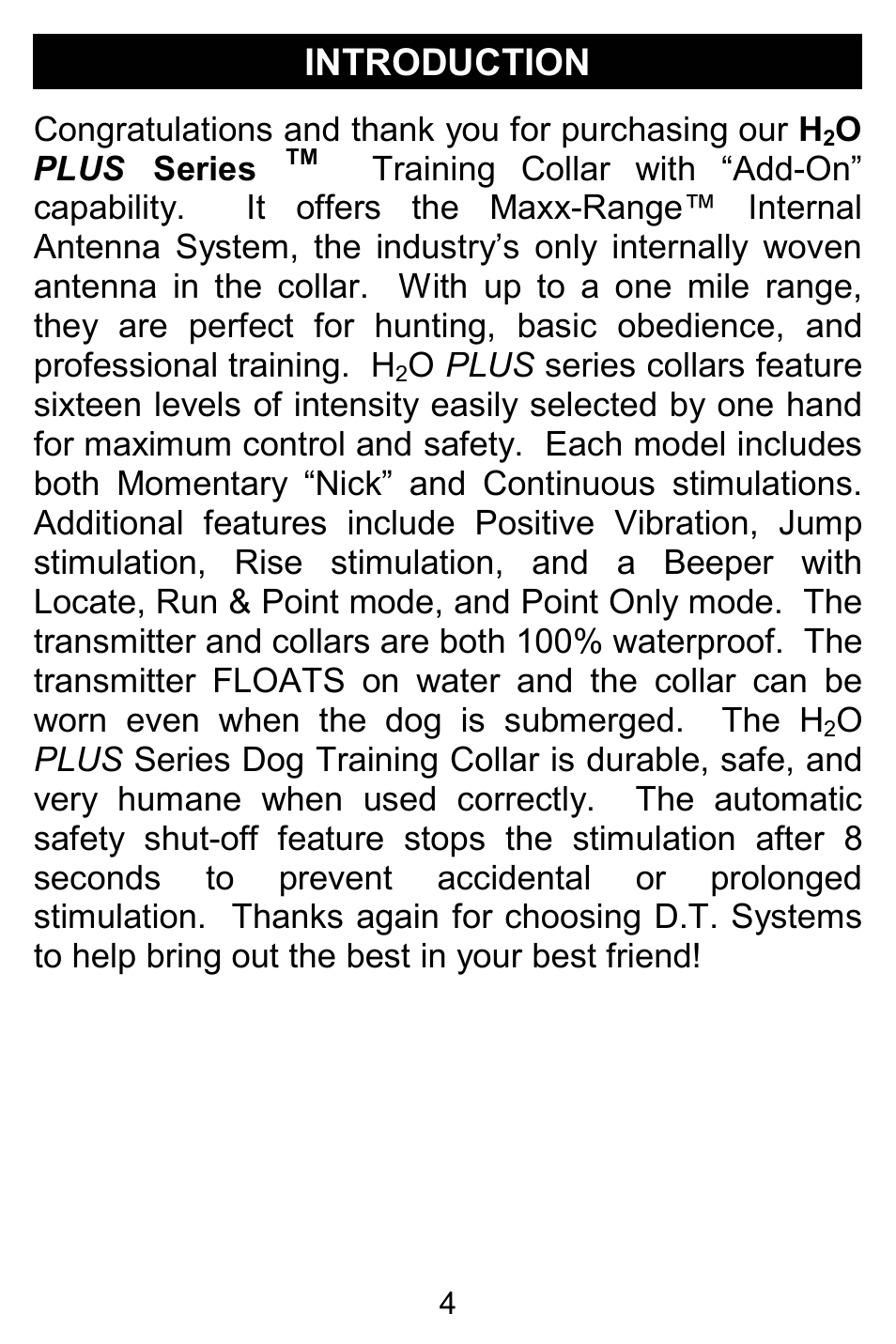 Introduction | D.T. Systems H2O 1810 PLUS User Manual | Page 4 / 24