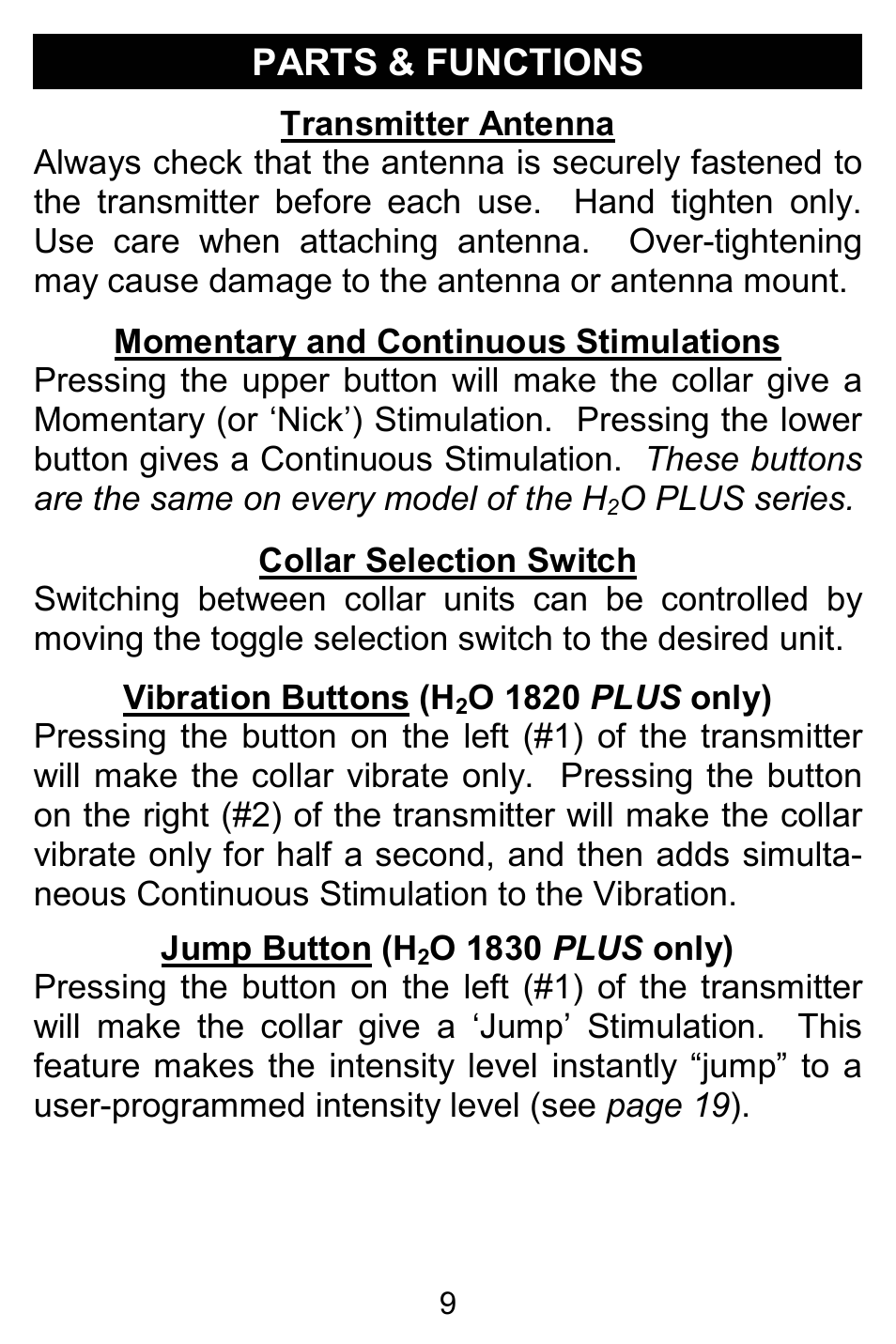 Parts & functions | D.T. Systems H2O 1810 PLUS User Manual | Page 9 / 24