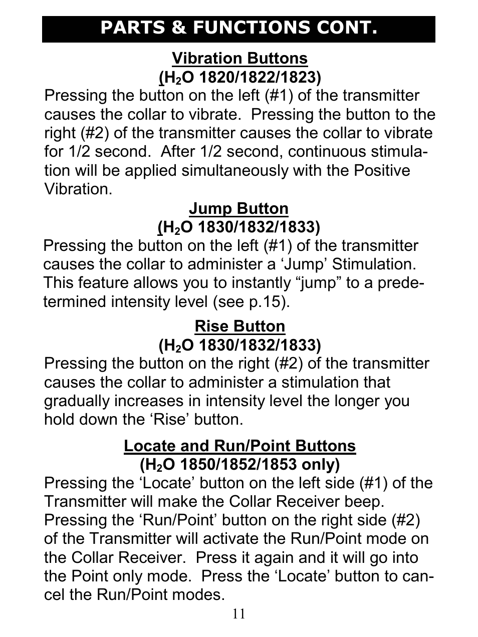 Parts & functions cont | D.T. Systems H2O 1810 User Manual | Page 11 / 24