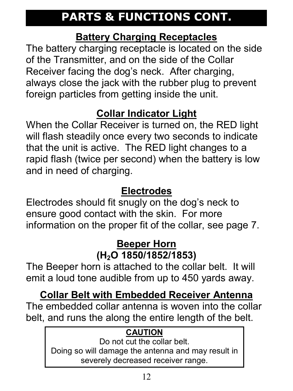 Parts & functions cont | D.T. Systems H2O 1810 User Manual | Page 12 / 24