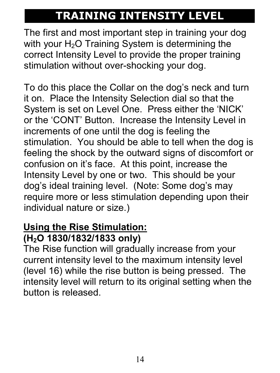 Training intensity level | D.T. Systems H2O 1810 User Manual | Page 14 / 24