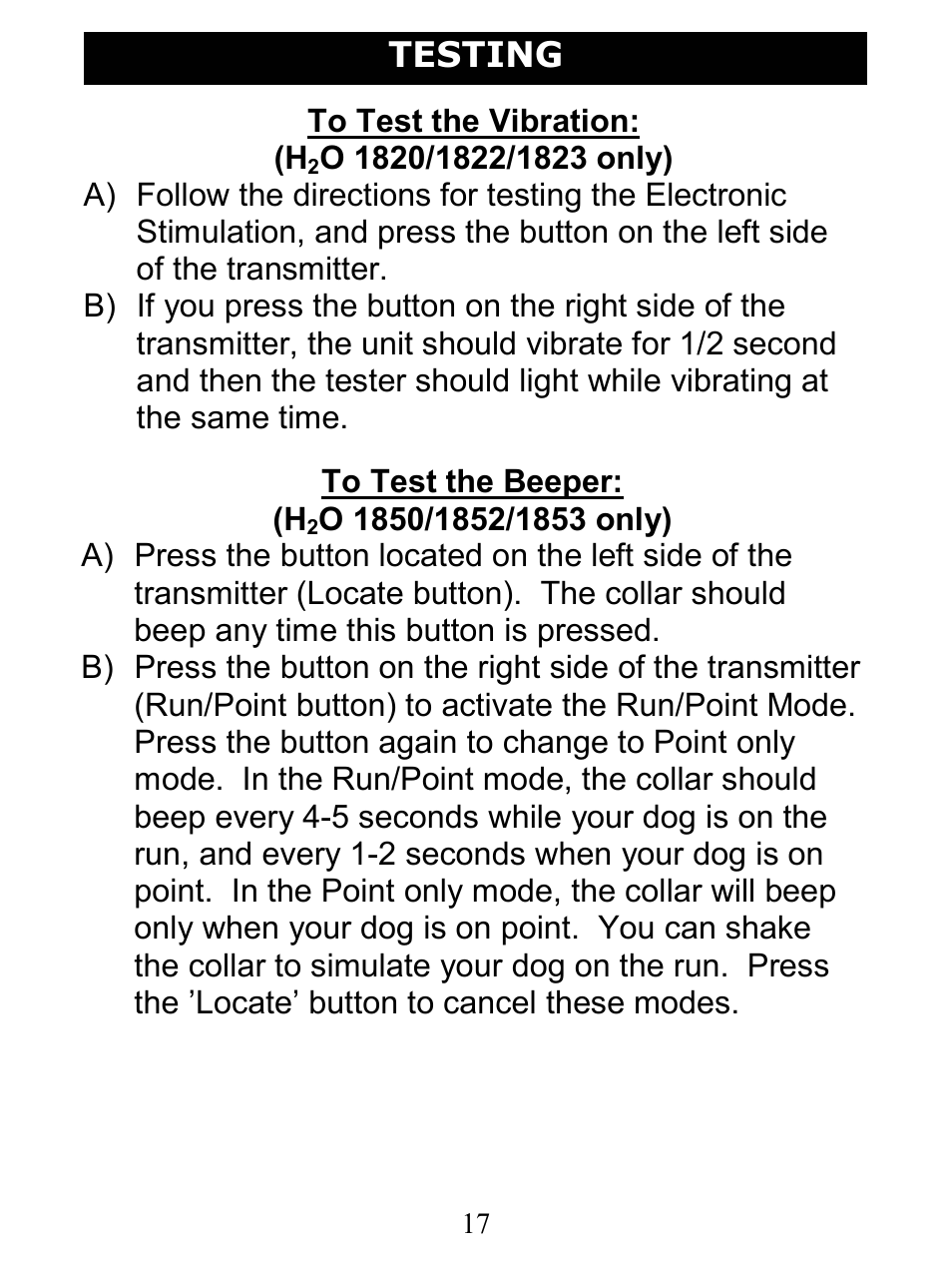 Testing | D.T. Systems H2O 1810 User Manual | Page 17 / 24