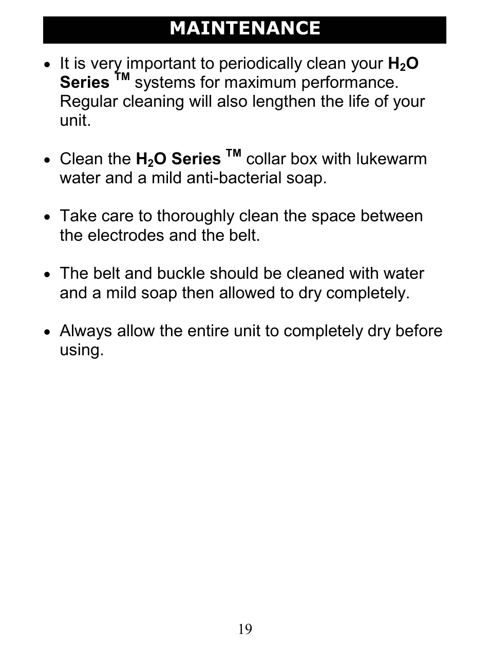 Maintenance | D.T. Systems H2O 1810 User Manual | Page 19 / 24