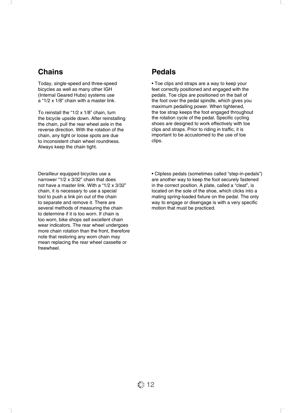 Chains pedals | DAHON Owner Manual User Manual | Page 12 / 20