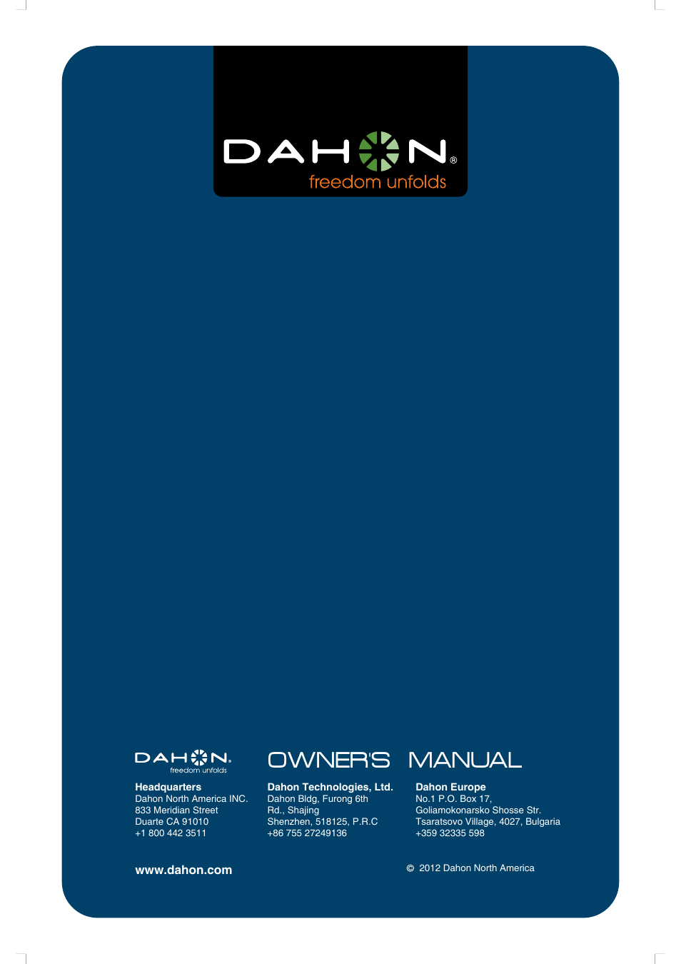 Owner's manual | DAHON Owner Manual User Manual | Page 20 / 20
