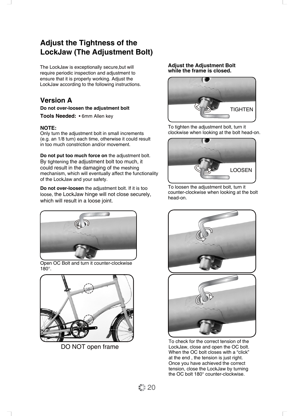 Version a, Do not open frame | DAHON Service Manual User Manual | Page 20 / 28