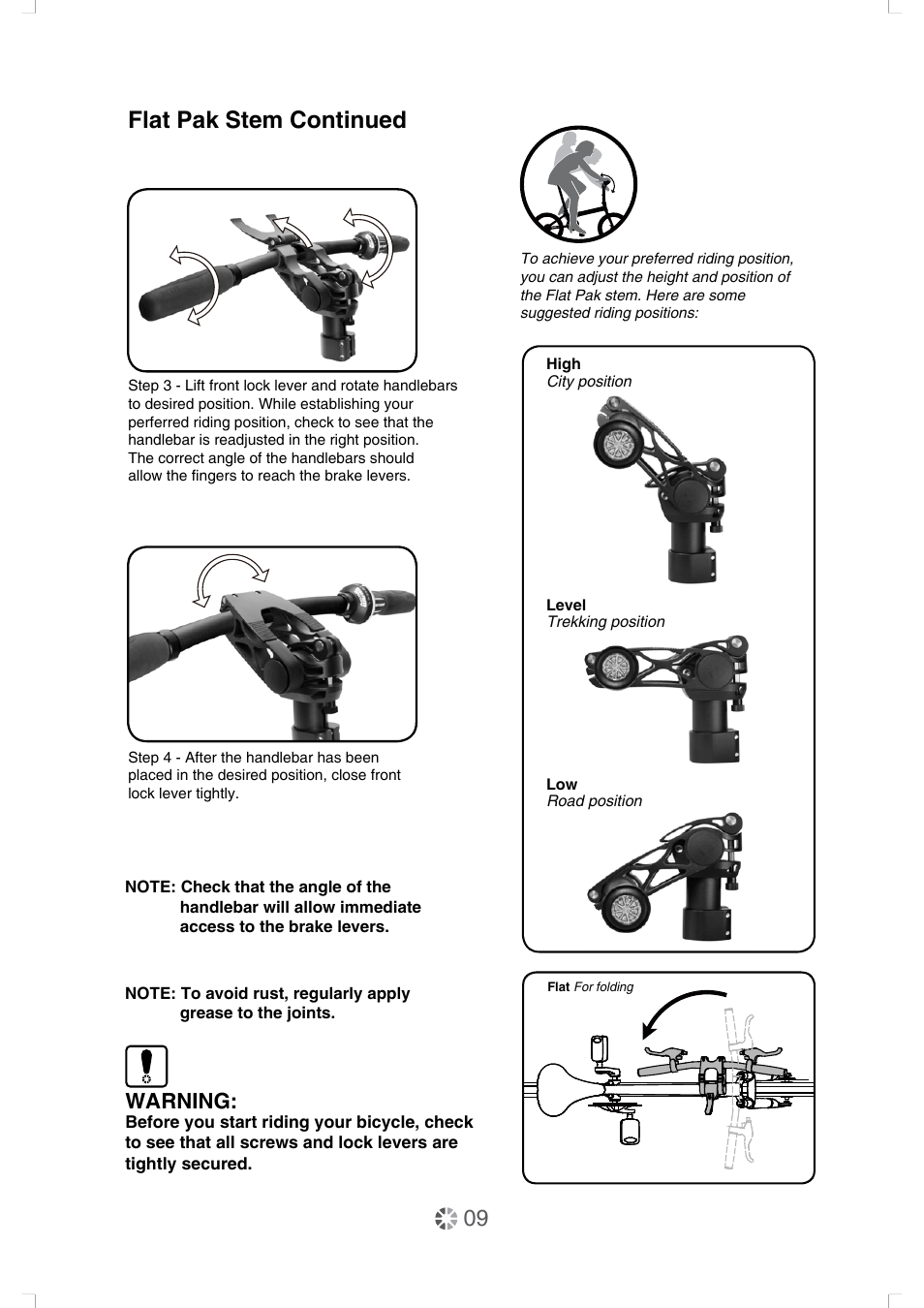 Flat pak stem continued, Warning | DAHON Service Manual User Manual | Page 9 / 28