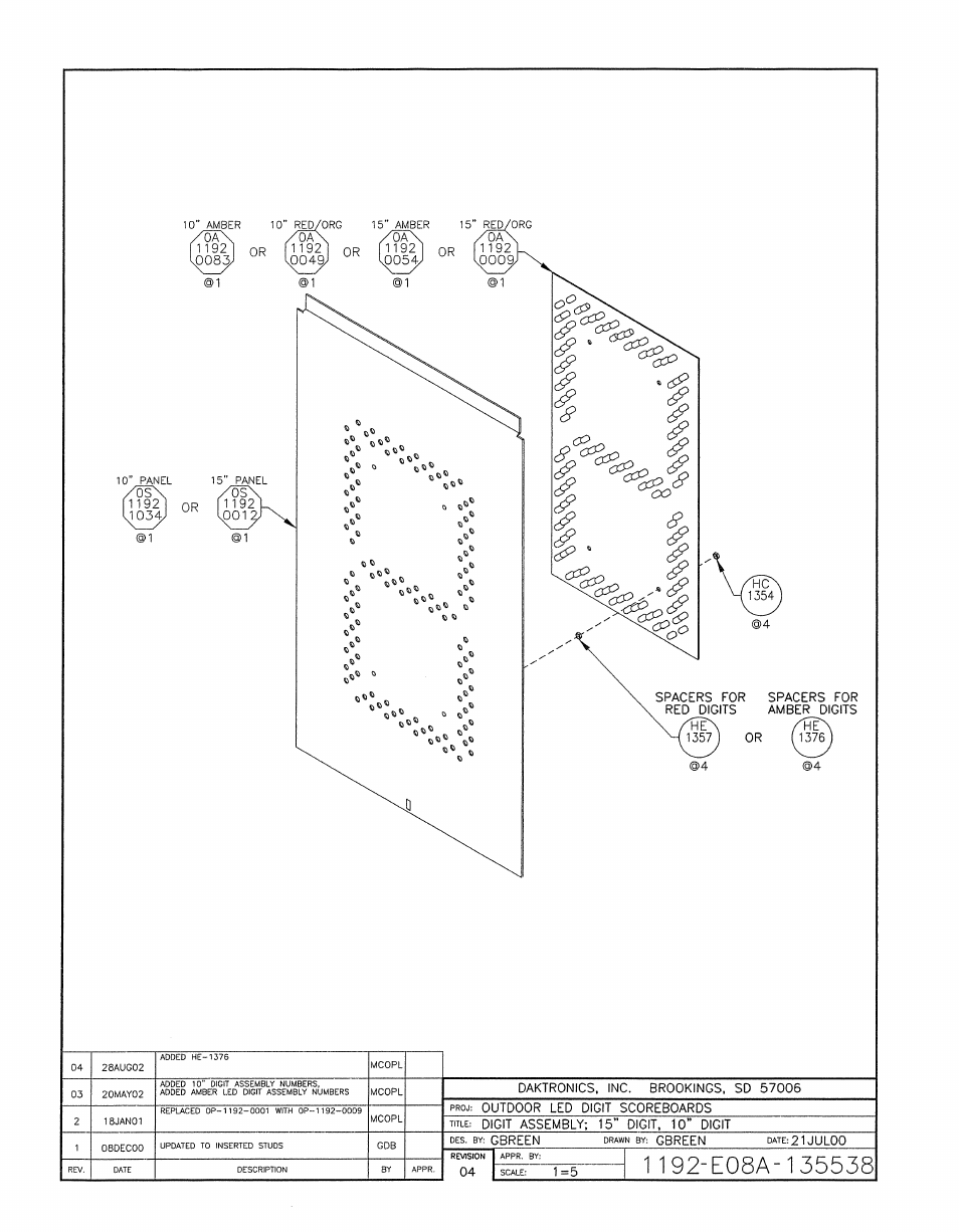 Drawing a-135538 | Daktronics BA-1518-11 Multi-Section Outdoor LED Scoreboard User Manual | Page 103 / 158