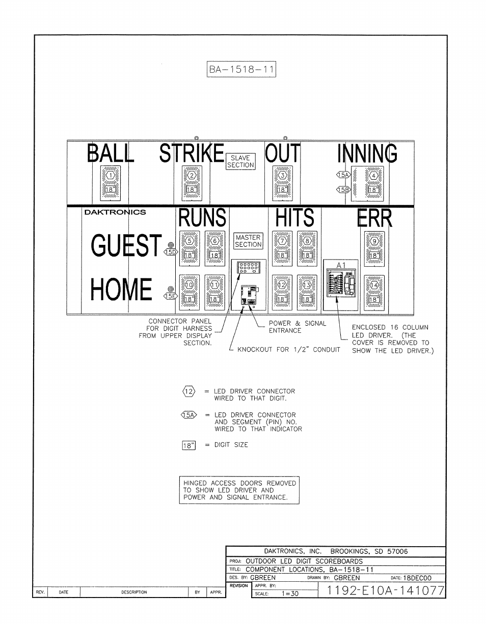 Drawing a-141077 | Daktronics BA-1518-11 Multi-Section Outdoor LED Scoreboard User Manual | Page 105 / 158