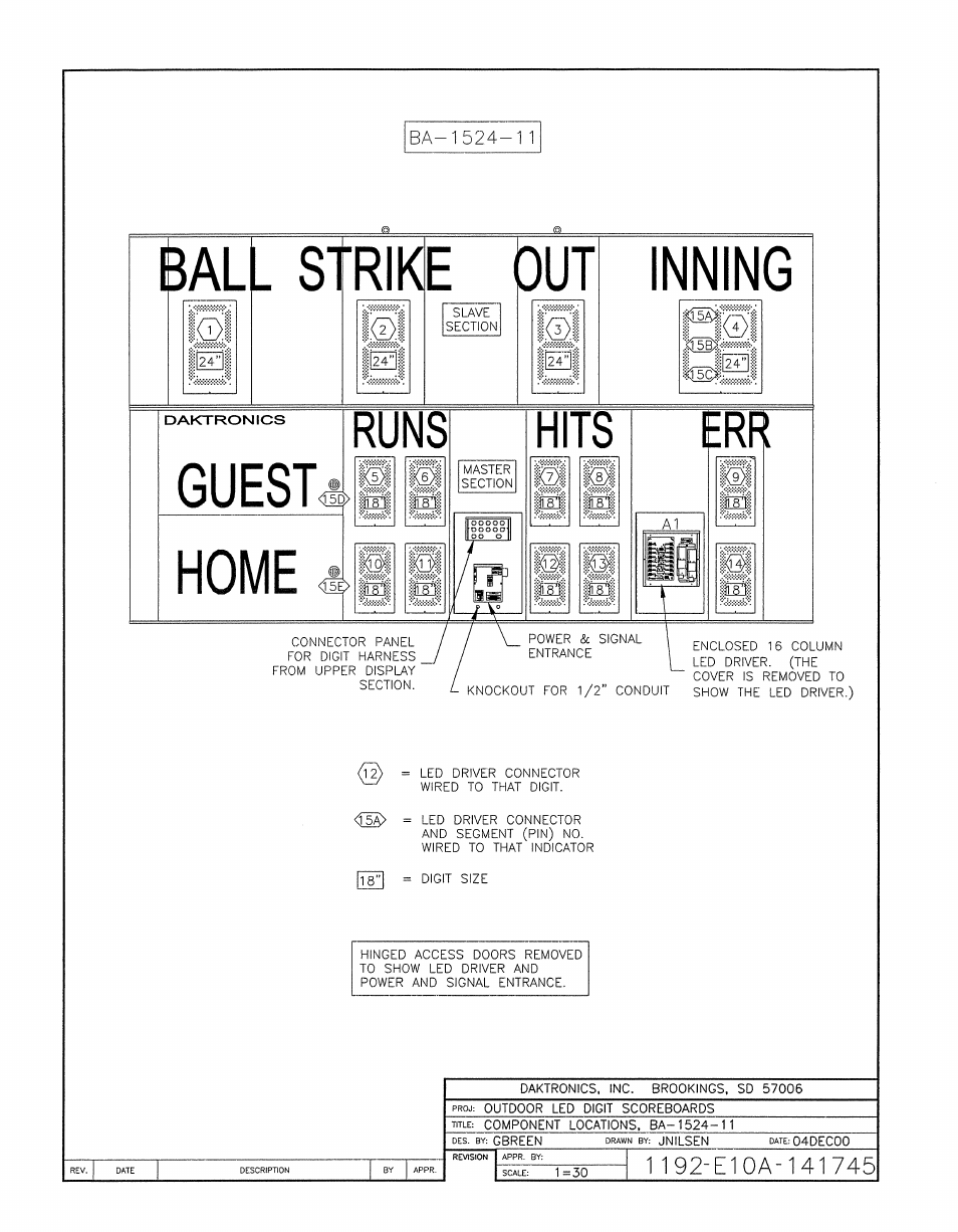 Drawing a-141745 | Daktronics BA-1518-11 Multi-Section Outdoor LED Scoreboard User Manual | Page 106 / 158