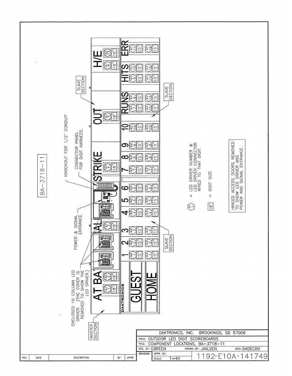 Drawing a-141749 | Daktronics BA-1518-11 Multi-Section Outdoor LED Scoreboard User Manual | Page 107 / 158