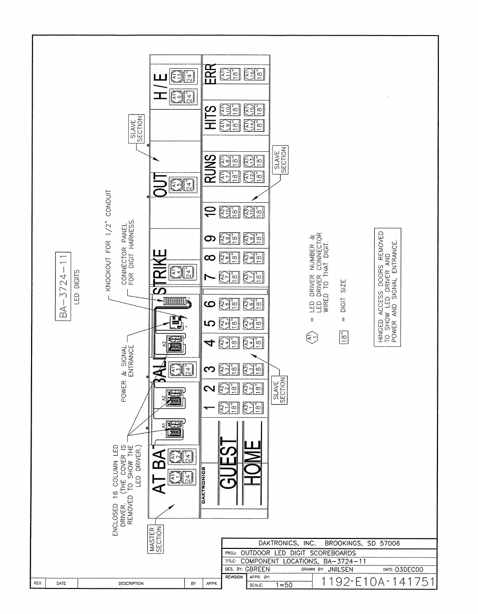 Drawing a-141751 | Daktronics BA-1518-11 Multi-Section Outdoor LED Scoreboard User Manual | Page 108 / 158
