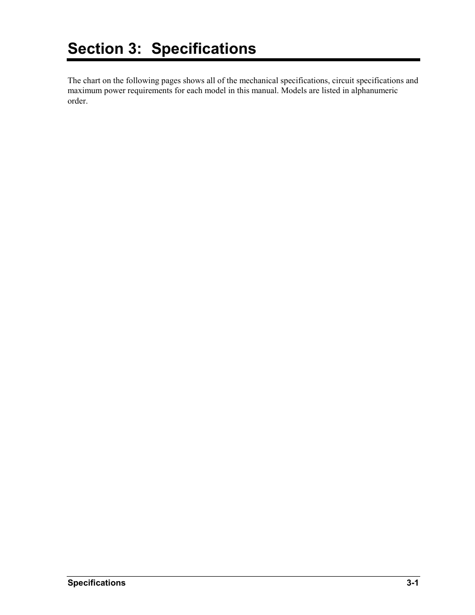 Specifications, Section 3, Specifications -1 | Daktronics BA-1518-11 Multi-Section Outdoor LED Scoreboard User Manual | Page 11 / 158