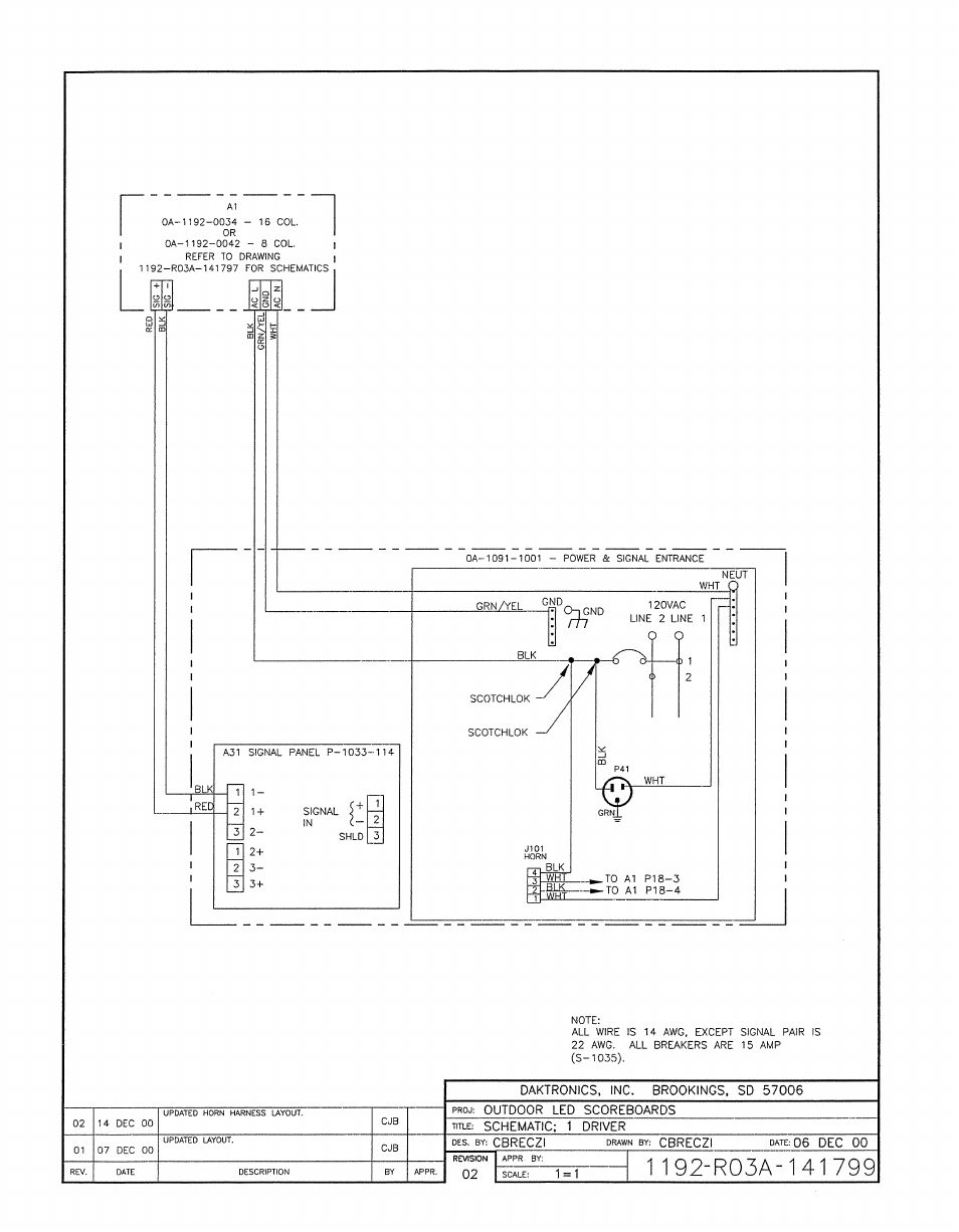 Drawing a-141799 | Daktronics BA-1518-11 Multi-Section Outdoor LED Scoreboard User Manual | Page 110 / 158