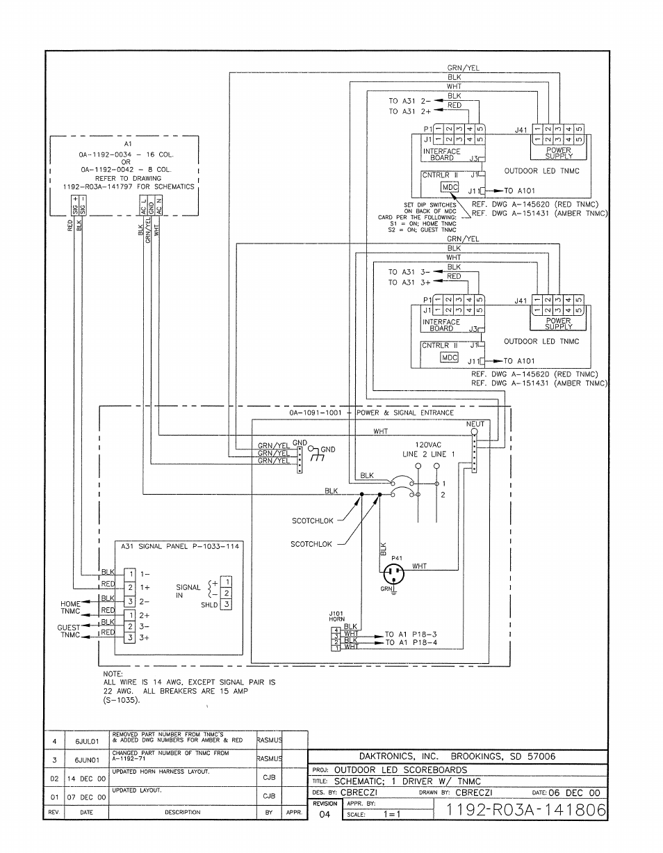 Drawing a-141806 | Daktronics BA-1518-11 Multi-Section Outdoor LED Scoreboard User Manual | Page 111 / 158