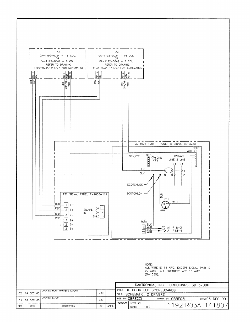 Drawing a-141807 | Daktronics BA-1518-11 Multi-Section Outdoor LED Scoreboard User Manual | Page 112 / 158