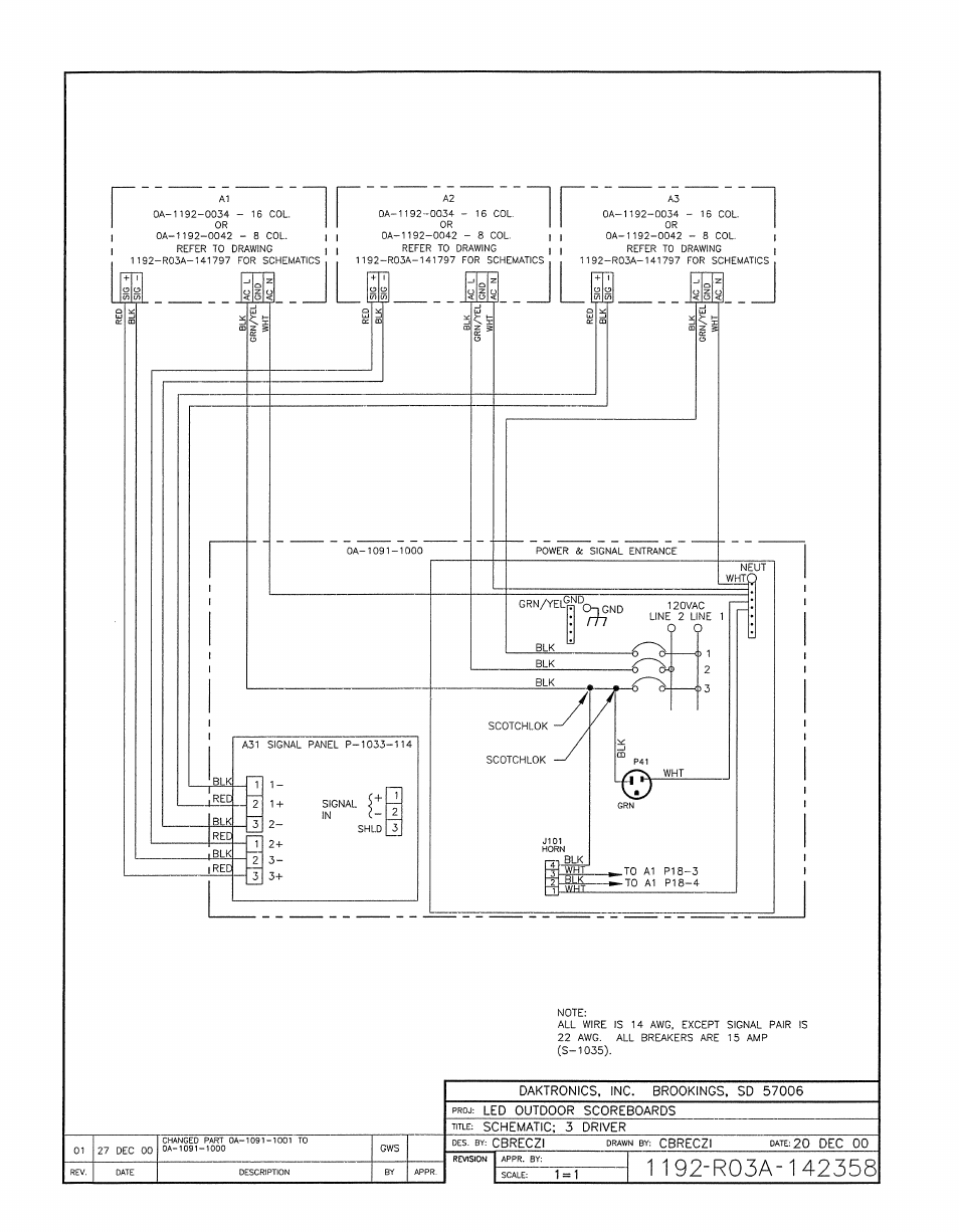 Drawing a-142358 | Daktronics BA-1518-11 Multi-Section Outdoor LED Scoreboard User Manual | Page 113 / 158