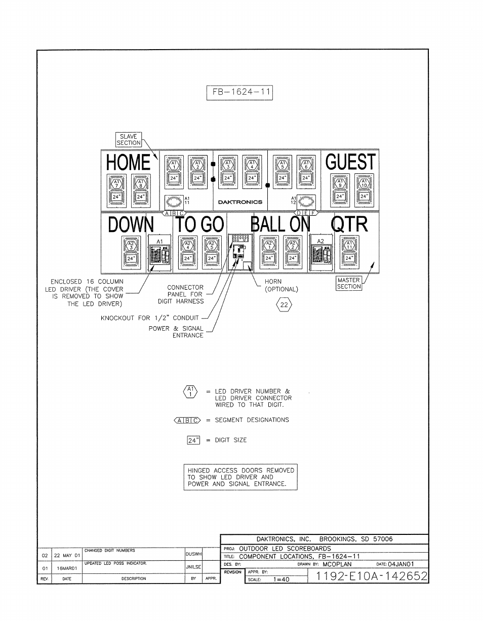 Drawing a-142652 | Daktronics BA-1518-11 Multi-Section Outdoor LED Scoreboard User Manual | Page 116 / 158
