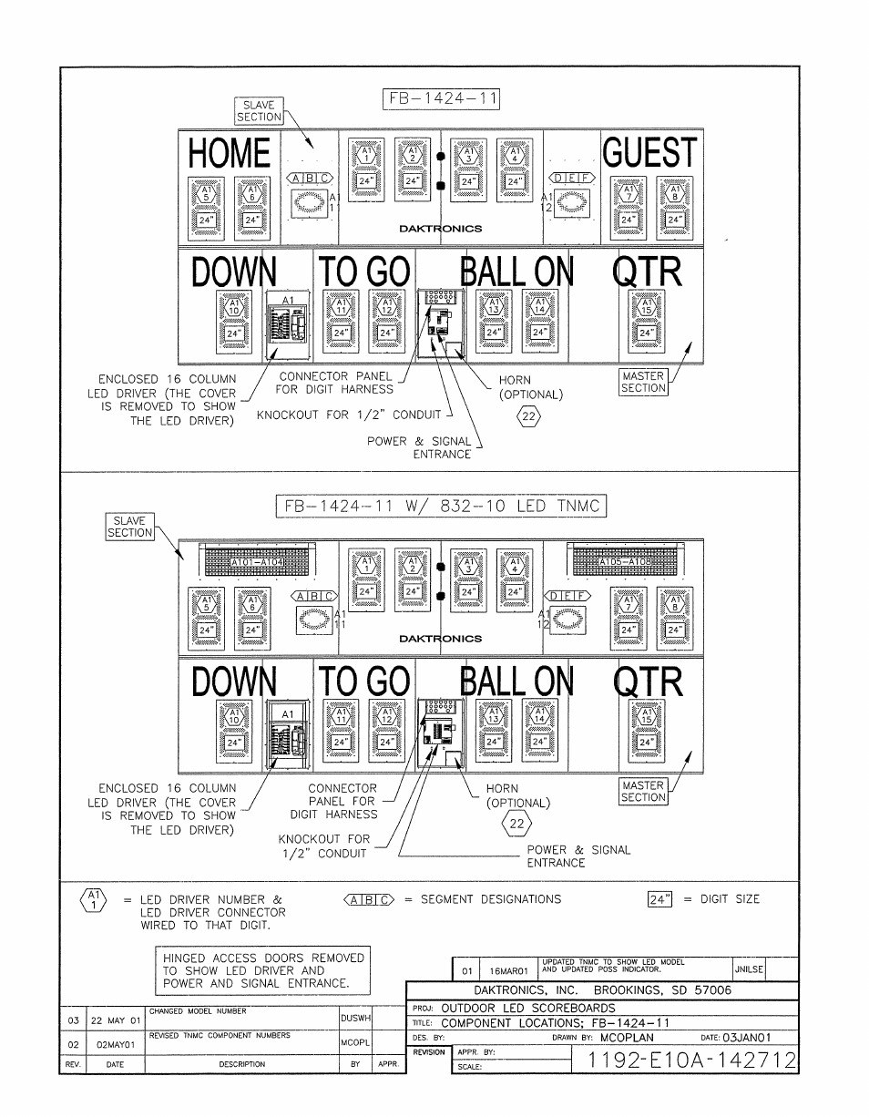 Drawing a-142712 | Daktronics BA-1518-11 Multi-Section Outdoor LED Scoreboard User Manual | Page 117 / 158