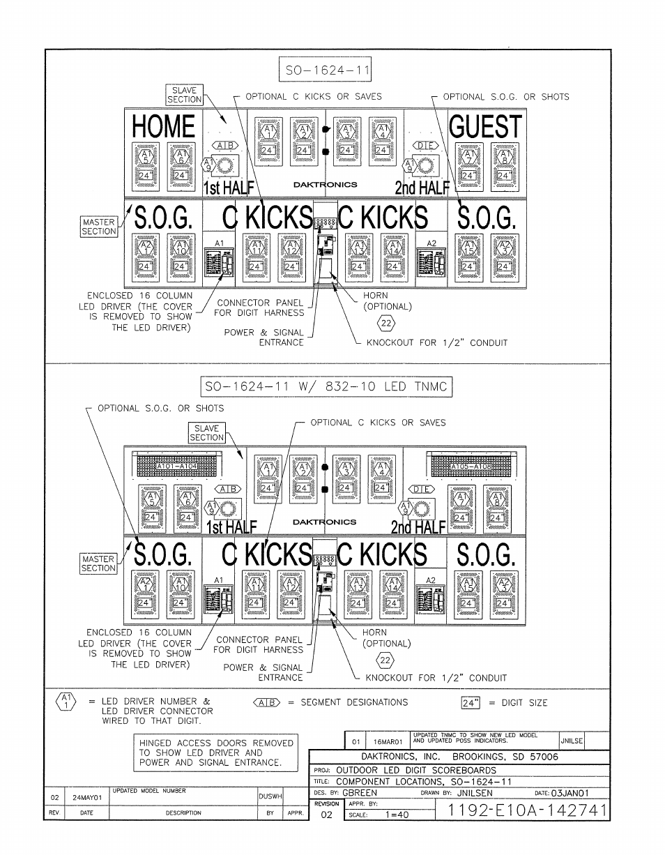 Drawing a-142741 | Daktronics BA-1518-11 Multi-Section Outdoor LED Scoreboard User Manual | Page 118 / 158