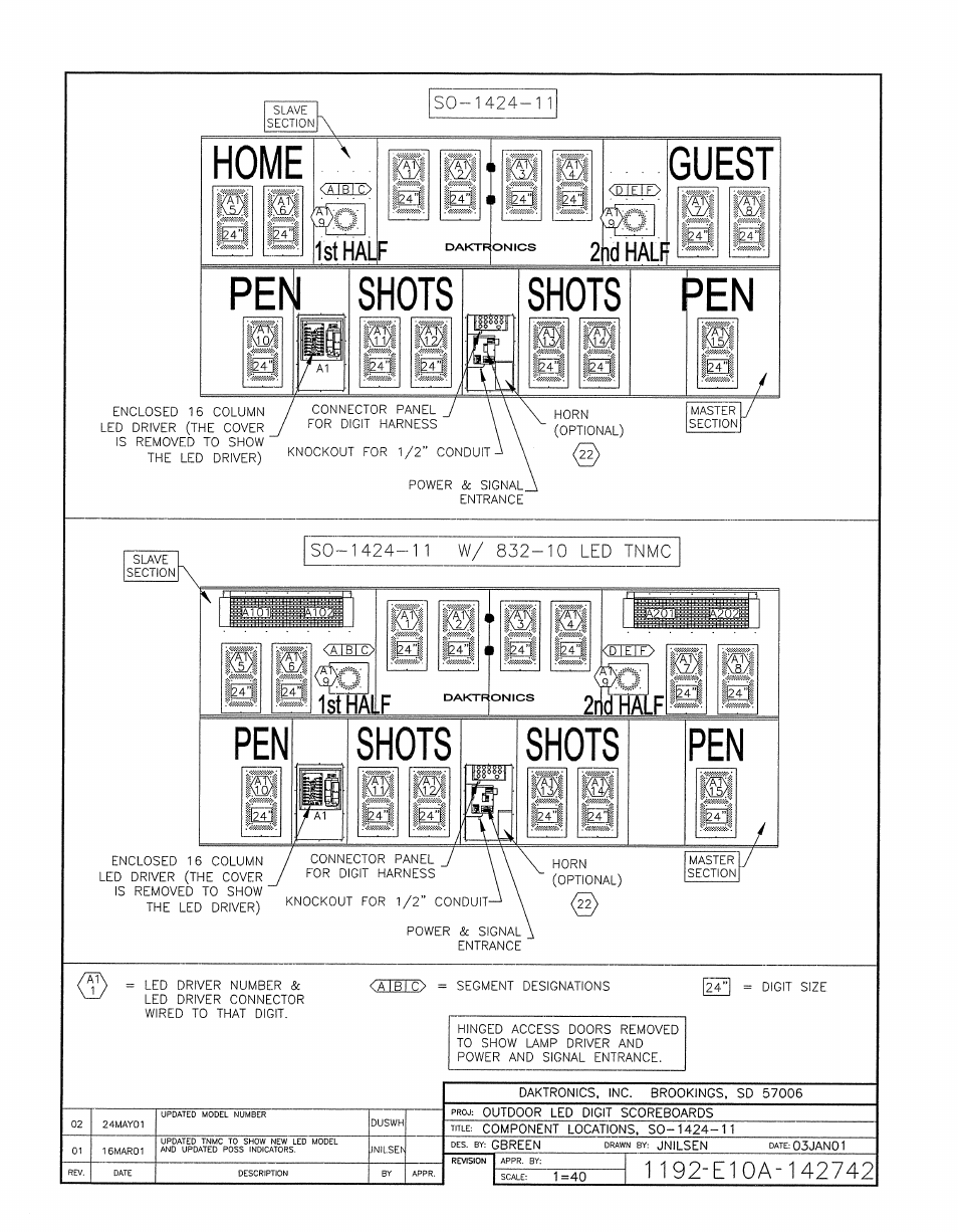 Drawing a-142742 | Daktronics BA-1518-11 Multi-Section Outdoor LED Scoreboard User Manual | Page 119 / 158