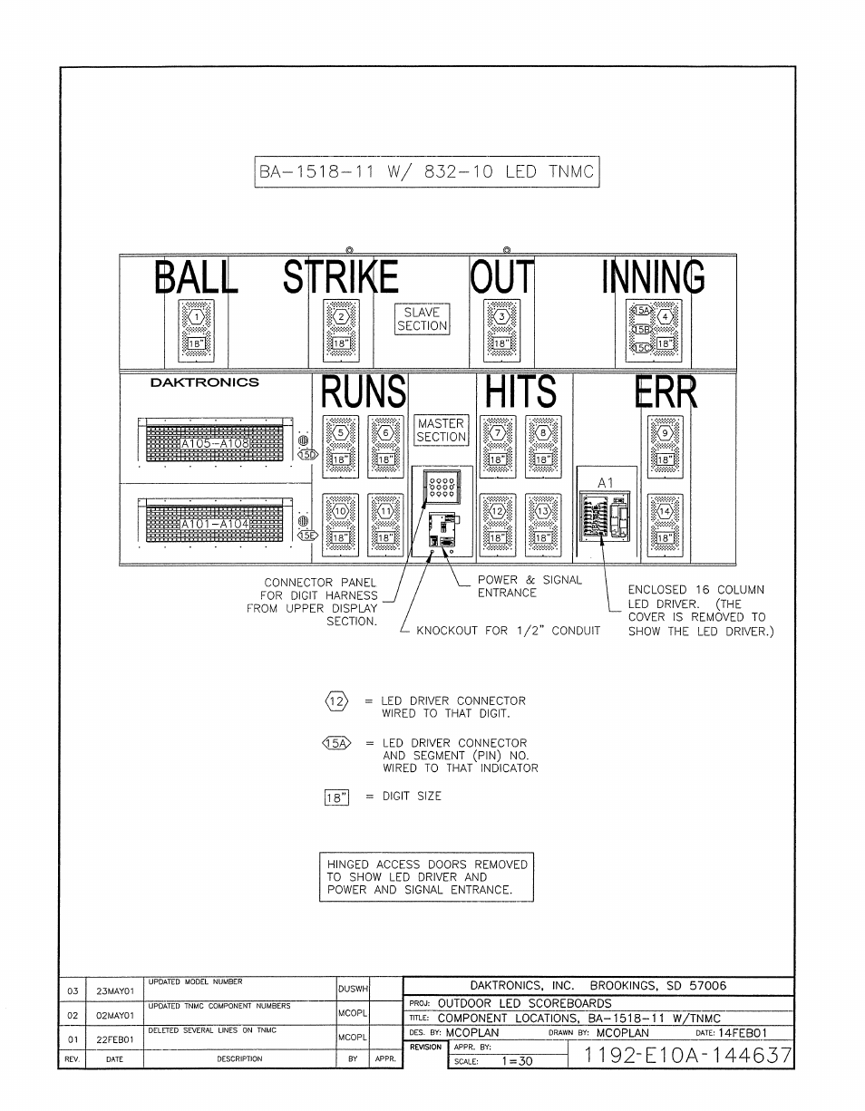 Drawing a-144637 | Daktronics BA-1518-11 Multi-Section Outdoor LED Scoreboard User Manual | Page 123 / 158