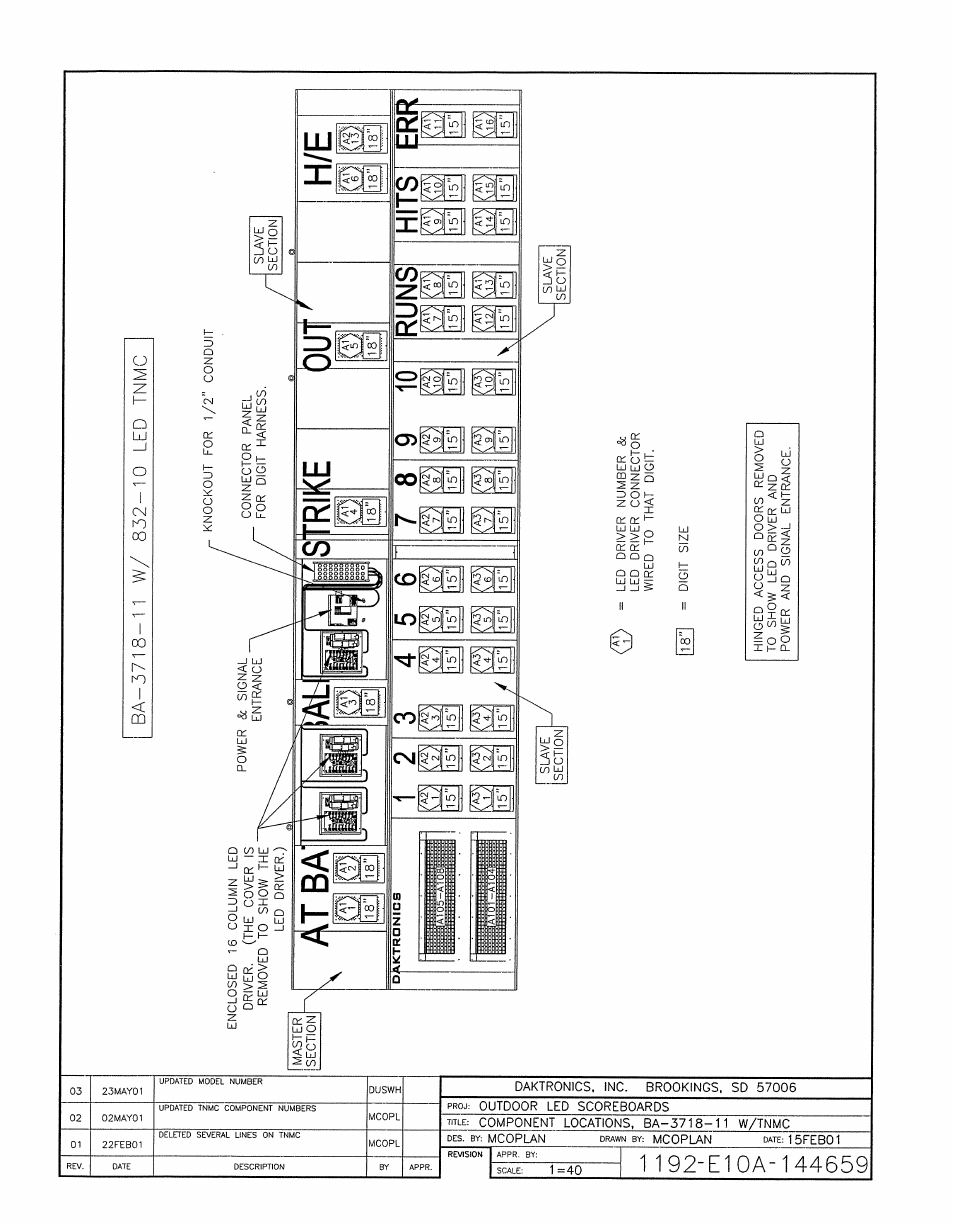 Drawing a-144659 | Daktronics BA-1518-11 Multi-Section Outdoor LED Scoreboard User Manual | Page 124 / 158