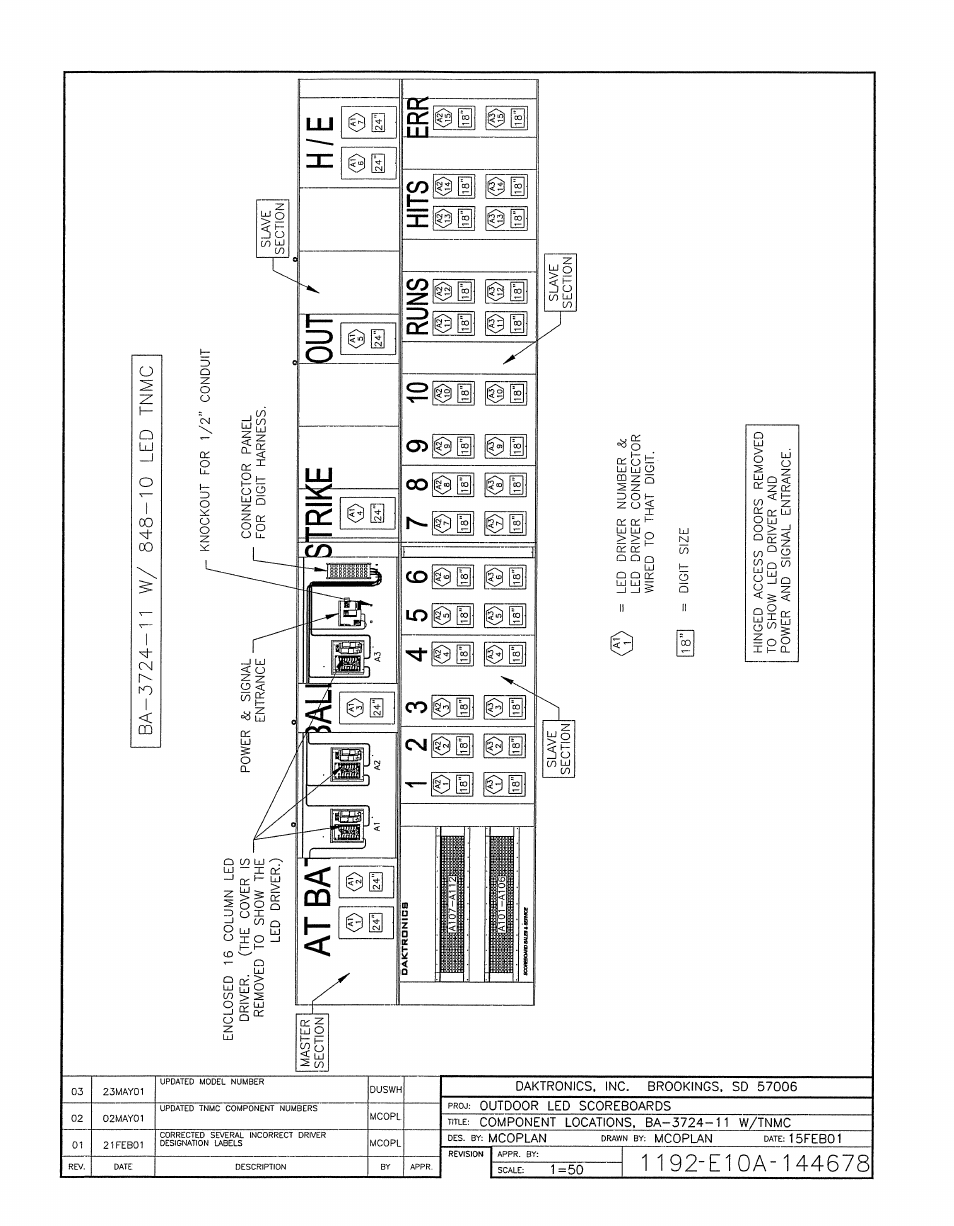 Drawing a-144678 | Daktronics BA-1518-11 Multi-Section Outdoor LED Scoreboard User Manual | Page 125 / 158