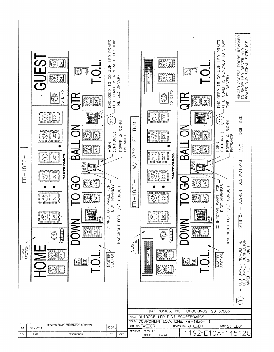 Drawing a-145120 | Daktronics BA-1518-11 Multi-Section Outdoor LED Scoreboard User Manual | Page 127 / 158