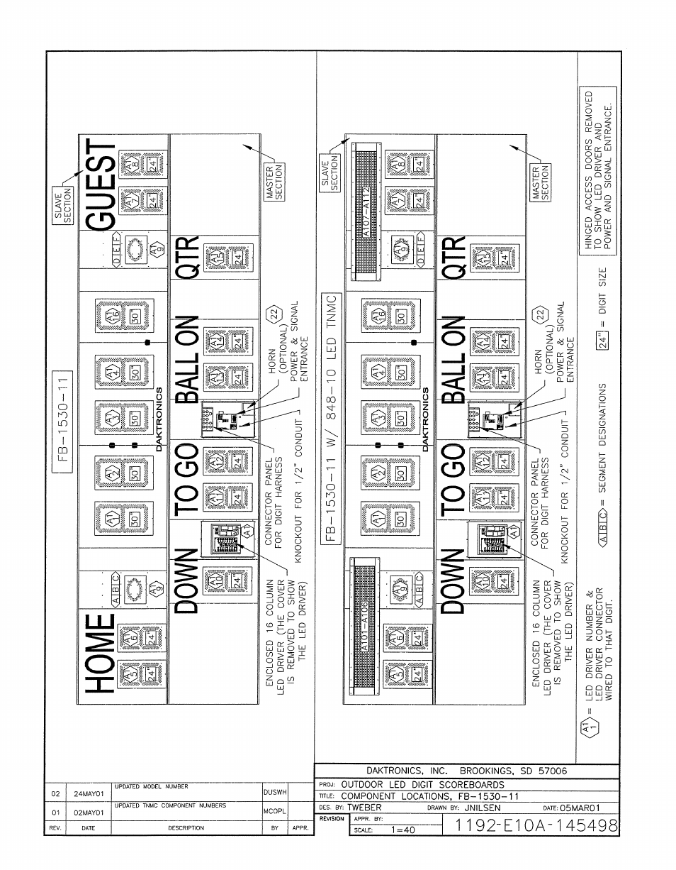 Drawing a-145498 | Daktronics BA-1518-11 Multi-Section Outdoor LED Scoreboard User Manual | Page 129 / 158