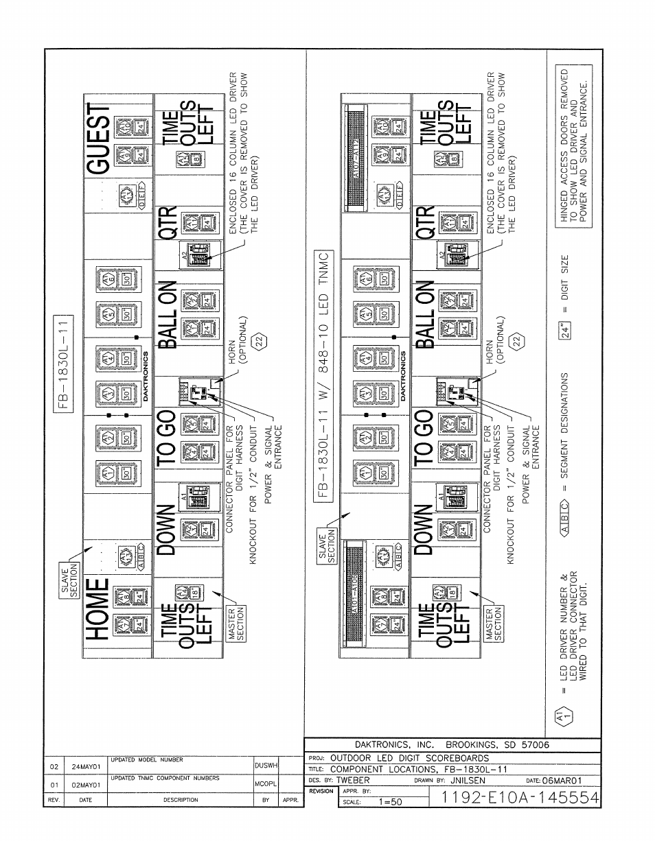 Drawing a-145554 | Daktronics BA-1518-11 Multi-Section Outdoor LED Scoreboard User Manual | Page 130 / 158