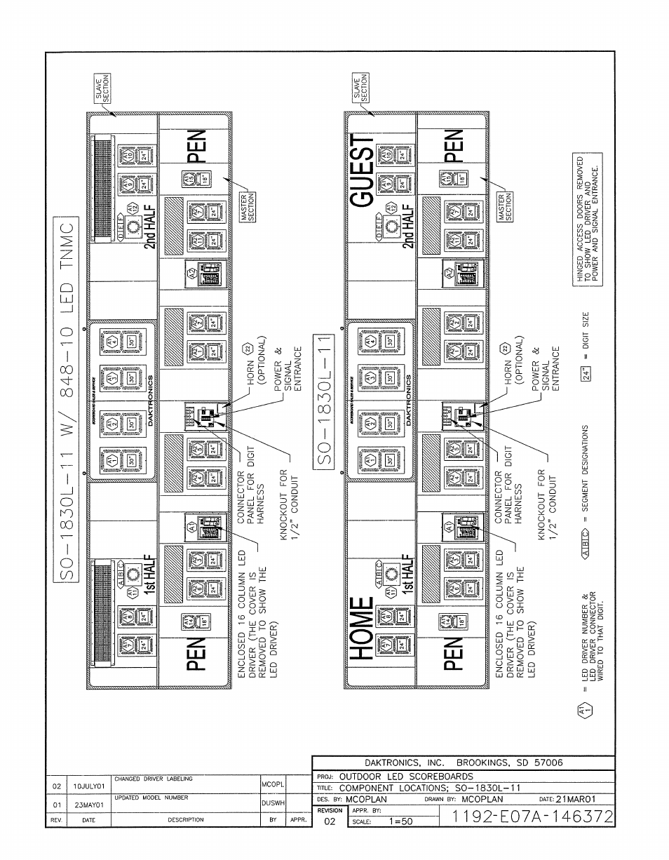 Drawing a-146372 | Daktronics BA-1518-11 Multi-Section Outdoor LED Scoreboard User Manual | Page 132 / 158