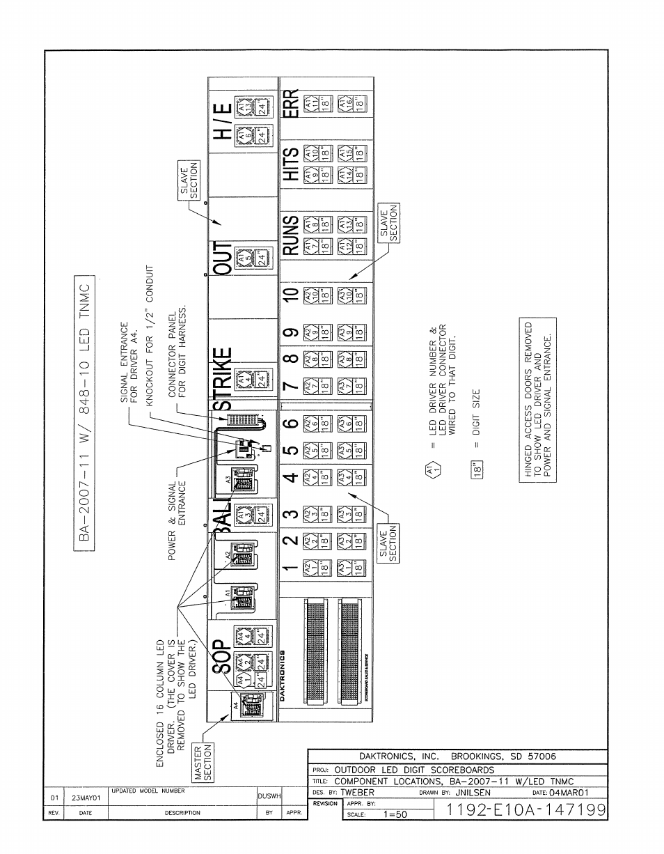 Drawing a-147199 | Daktronics BA-1518-11 Multi-Section Outdoor LED Scoreboard User Manual | Page 133 / 158