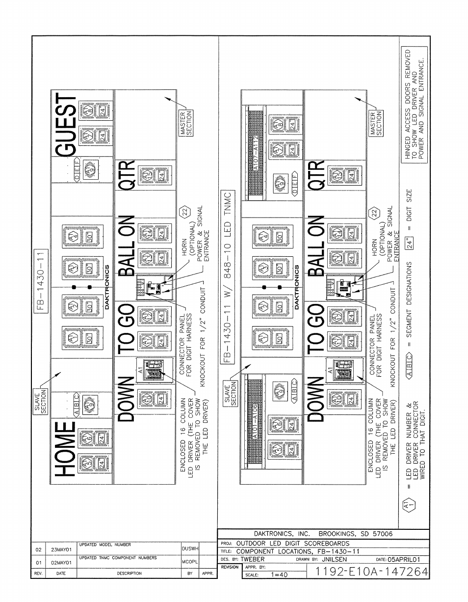 Drawing a-147264 | Daktronics BA-1518-11 Multi-Section Outdoor LED Scoreboard User Manual | Page 134 / 158