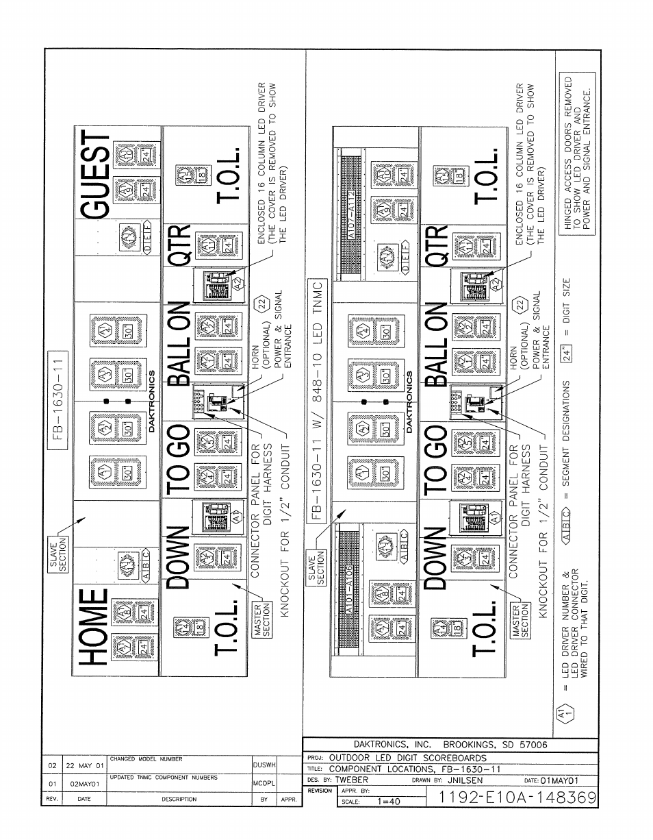 Drawing a-148369 | Daktronics BA-1518-11 Multi-Section Outdoor LED Scoreboard User Manual | Page 136 / 158